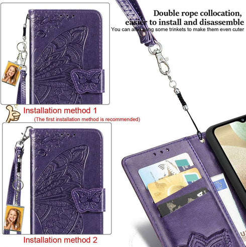 Wallet Case for iPhone SE 2020/2022/iPhone 8/7, Women Butterfly Embossed PU Leather Stand with Card Slots (Purple)