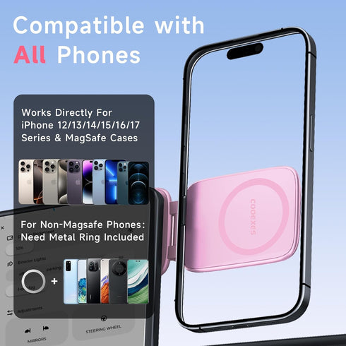 COOEXES Pink Foldable Magnetic Phone Mount, Hidefold Ultra-Thin Magnetic Phone Holder for Car with Dual Side Strong