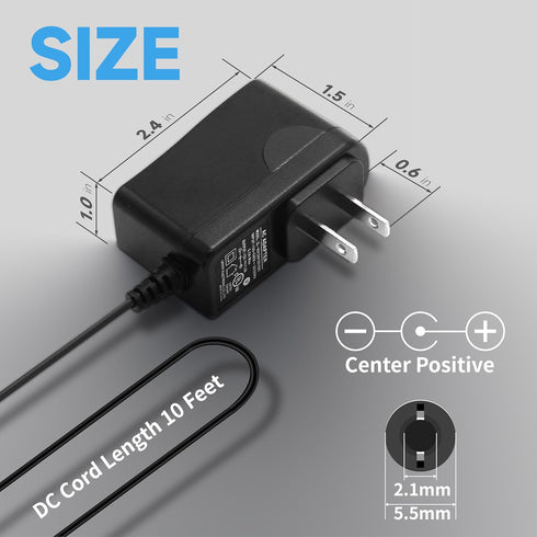2Pack 12V 1A/1000mA 10ft Long Power Supply Adapter, 12W AC to DC Adapter Cord for LED Strip Lights, Keyboard, Router,