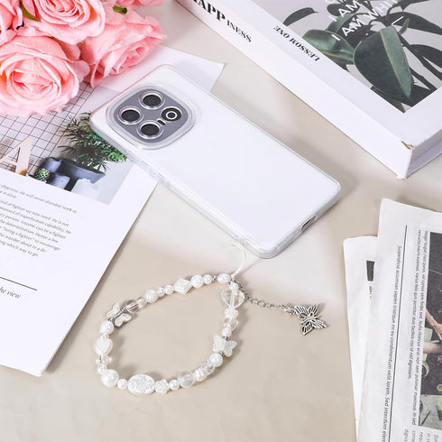 LXUEJIE 1 Pcs Beaded Camera Wrist Strap, Phone Charm Strap, Cute Digital Camera Charm Lanyard, Butterfly Cellphone