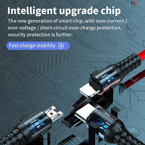 3 Pack 3 in 1 Nylon Braided Multifunction USB Charging Cable Set, Fast Charger Cords for Home, Office, Car.