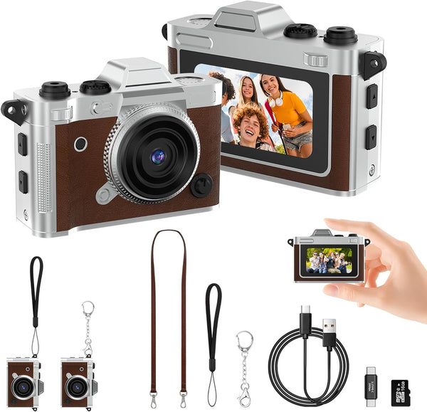 Dienspeak Tiny Digital Camera, Vintage Mini Keychain Camera for Teens & Beginners, Premium