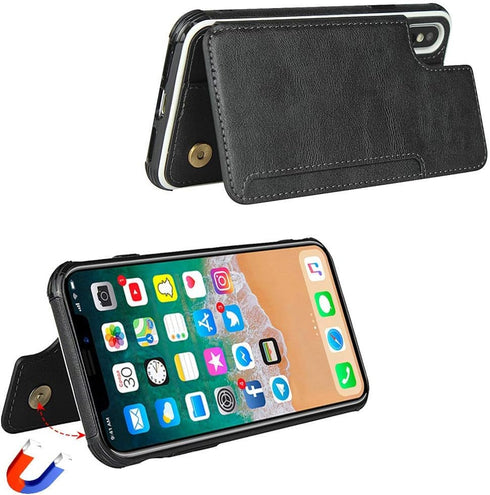 Cavor for iPhone X Wallet Case, Card Holder for Women Men, Shockproof Leather Case with Credit Card Holders, Black