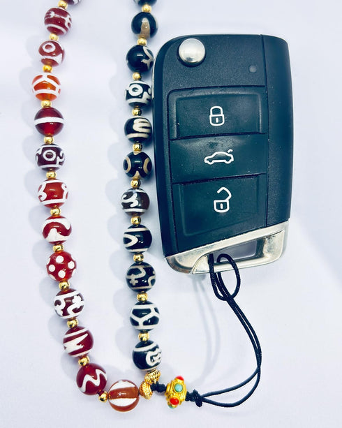 Generic 26 Hand-Woven Agate Bead Lanyard, Natural Agate Beads with Auspicious Carved Patterns, Multi-Use Lanyard