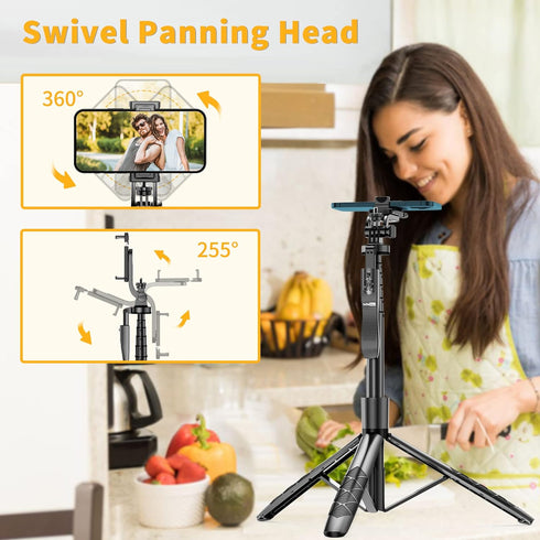 61" Selfie Stick Tripod, All in One Extendable Phone Tripod Stand with Wireless Remote for iPhone and Android