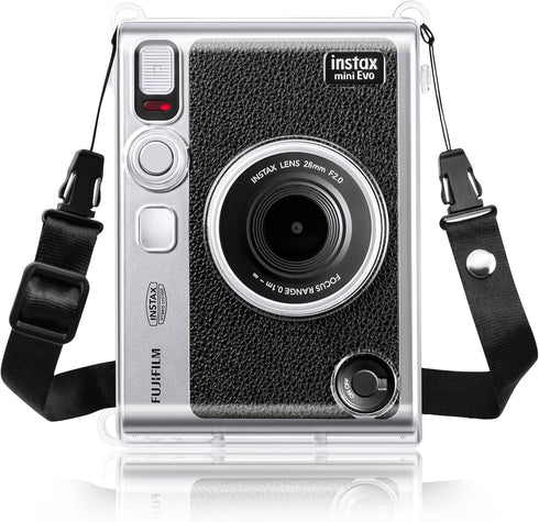 Rieibi Clear Protective Case for Fujifilm Instax Mini Evo Instant Camera, Hard Carrying Case with Shoulder Strap