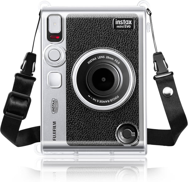 Rieibi Clear Protective Case for Fujifilm Instax Mini Evo Instant Camera, Hard Carrying Case with Shoulder Strap