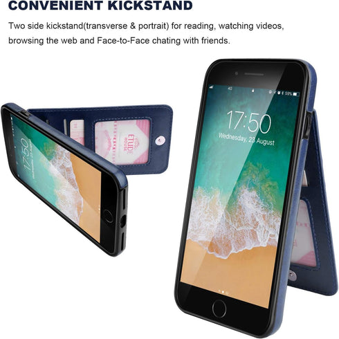KIHUWEY iPhone 7/8 Plus Case Wallet, Premium Leather with Credit Card Holder, Heavy Duty Protective Cover (Blue)