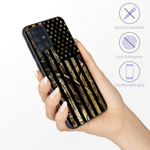Galaxy A51 5G Case, Soft Silicone Rubber Bumper, Full Body Protection Shockproof Cover, Camo Forest American Flag