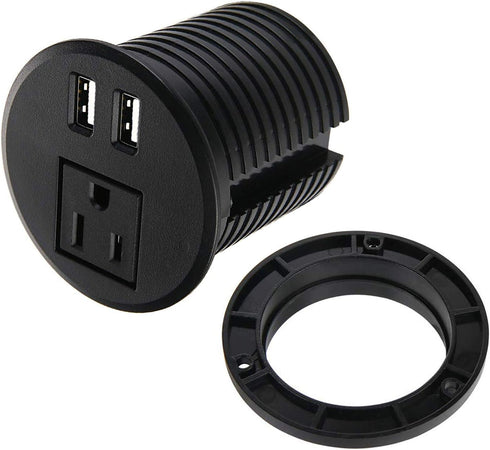 Desktop Power Grommet Outlet with 2 USB Charging Ports - 2 3/8 inch Hole, 6.5ft Extension Cord, 1 Outlet for Computer,