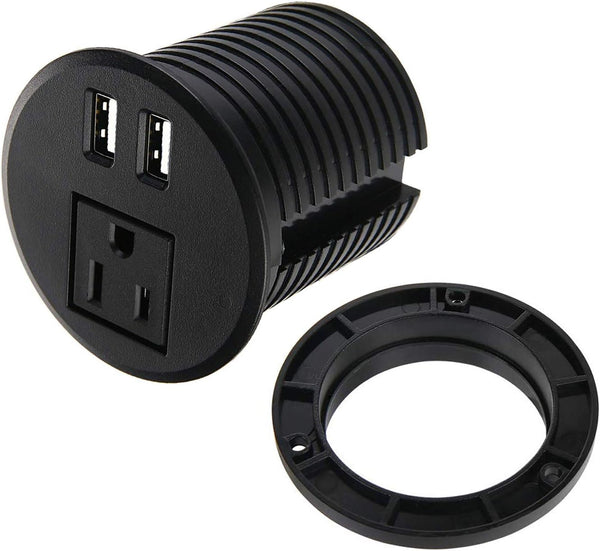 Desktop Power Grommet Outlet with 2 USB Charging Ports - 2 3/8 inch Hole, 6.5ft Extension Cord, 1 Outlet for Computer,
