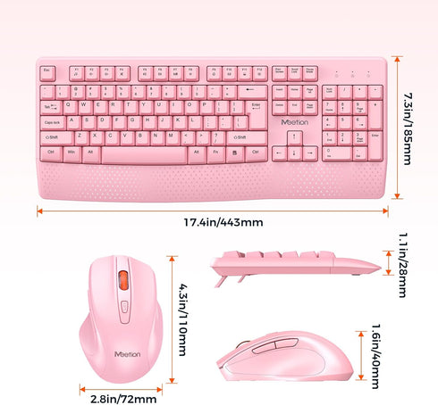 MEETION Wireless Keyboard and Mouse, Full-Sized Cordless Keyboard Mouse with 3 DPI Adjustable USB A and USB C Adapter,