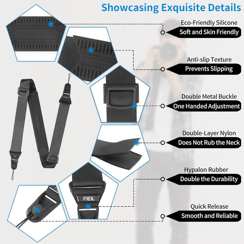 FIEIL Camera Strap with Quick Release Plate, Adjustable Camera Neck Strap, Comfort Camera Sling Strap, Quick Release