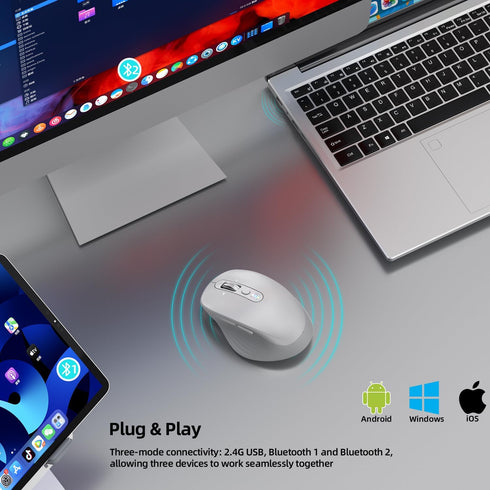 INFINMIND (BT1/BT2 2.4G 4-Way Wireless Bluetooth Mouse, Multi Device + USB) Mouse for Laptop, iPad & Mac, Scroll