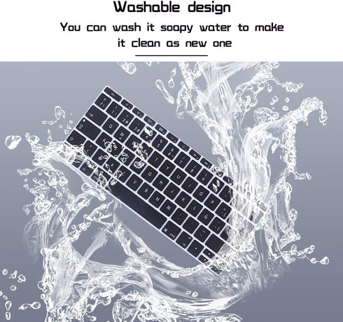 HRH Black Silicone Keyboard Cover Skin for MacBook Pro 13" A1708 A1988 No Touch Bar & MacBook 12" A1534