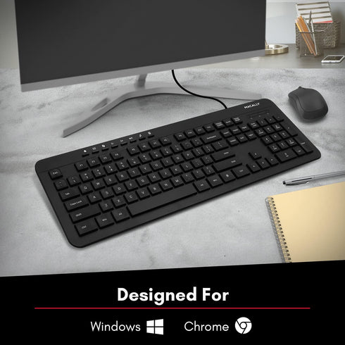 Macally Wired Full Size Keyboard, Quiet USB Keyboard for PC Desktop and Laptop, Comfortable for Typing