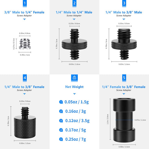 Neewer Camera Screw Adapter, 22 Pieces 1/4” to 1/4” and 1/4” to 3/8” Tripod Mount Screw Adapter Converter Set