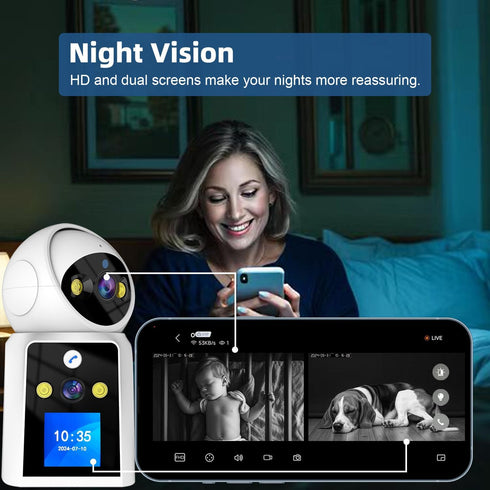 Indoor Baby-Pet-Camera with Two-Way Video & Audio, 1.5" Display PTZ Camera with Mobile App, 2.4G WiFi for Home
