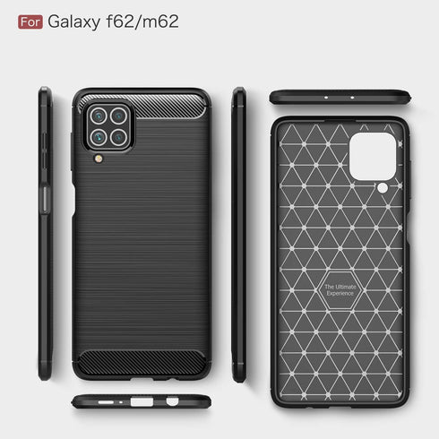 Samsung Galaxy M62 Case, Galaxy F62 Case, Carbon Fiber Texture Design Cover, Shock Absorption, Black