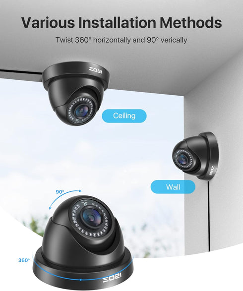 ZOSI 1080P HD Security Camera, Indoor Outdoor, Weatherproof, 80ft IR Night Vision for Home Surveillance DVR System