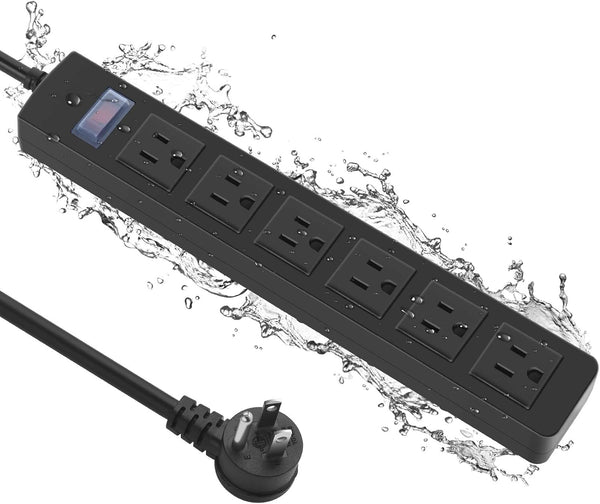 Outdoor Power Strip Waterproof, 6 Outlets, Garden Weatherproof Surge Protector, 6FT Extension Cord, Black