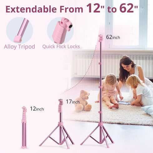 UBeesize 12'' Selfie Ring Light with 62’’ Tripod Stand for Video Recording, Live Streaming, Compatible with Phones, Pink