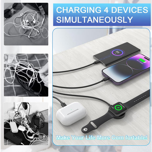 4 in 2 iWatch Charger Cable for Apple Watch/iPhone/Airpods, 3M Multi Charging Cable Travel Watch Charger Cord