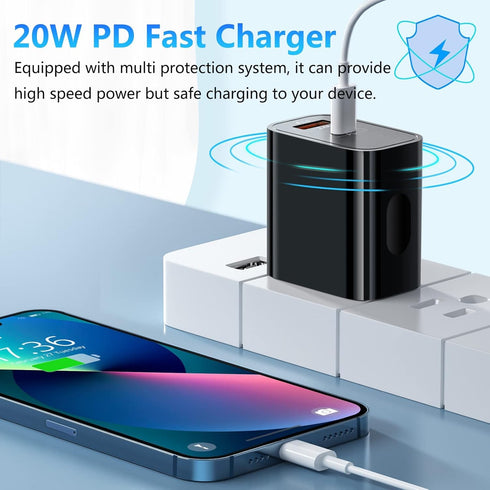 20W USB C Fast Charger + Quick Charge 3.0 Wall Charger, Bangfun 5 Pack Dual Port Power Adapter, Black