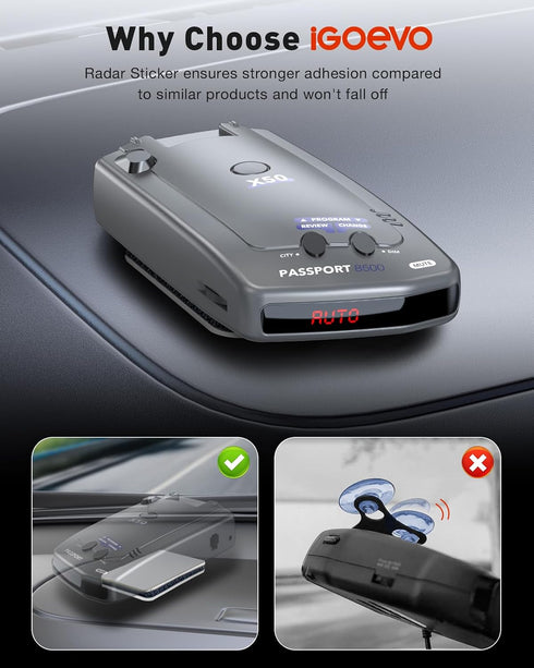 iGoevo Radar Detector Dash Mount Compatible with Cobra, Uniden, Escort & More, Heat-Resistant Hook-and-Loop Base