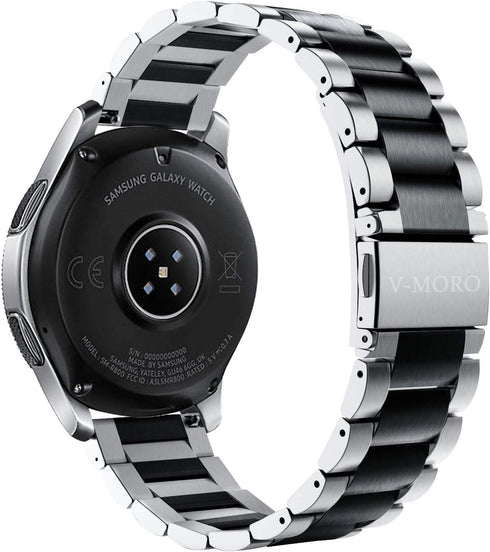 V-MORO Solid Stainless Steel Strap for Galaxy Watch 46mm(2019), Gear S3, Galaxy Watch 3 45mm Band, Silver/Black