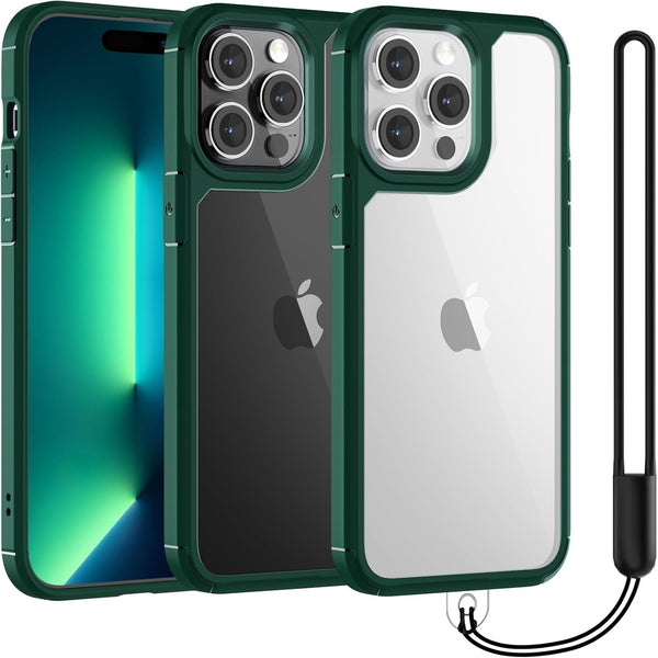 TAURI 3 in 1 Slim Shockproof Case for iPhone 13 Pro Max, Green, Military-Grade Drop Protection, 6.7 inch Lanyard