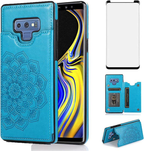 Samsung Galaxy Note 9 Case with Tempered Glass Screen Protector, Leather Wallet Phone Case for Women