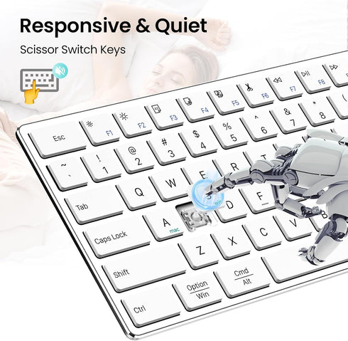 TIETI 2.4G Wireless Bluetooth Keyboard Rechargeable, Stainless Steel Ultra Slim Full Size Keyboard with Numeric Keypad