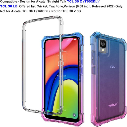 Ailiber Phone Case for TCL 30Z, Alcatel TCL 30Z Case with Screen Protector(T602DL), Dual Layer Structure Protection, Shockproof Corner TPU Bumper, Heavy Duty Silicone Phone Cover for TCL 30Z-Blue Pink