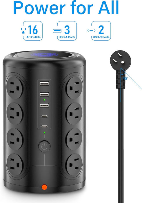 Surge Protector Power Strip 10 FT Cord, TenTrend Tower with 16 Outlets and 5 USB Ports for Home Office