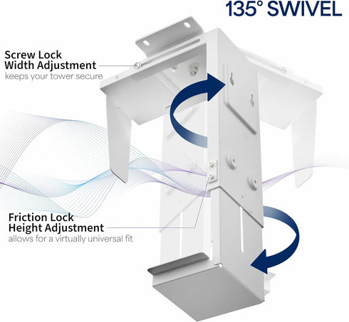 VIVO Adjustable Under Desk and Wall Mount for PC, 3.5-7.8 inches Wide, CPU Holder with Swivel, White, MOUNT-PC01W