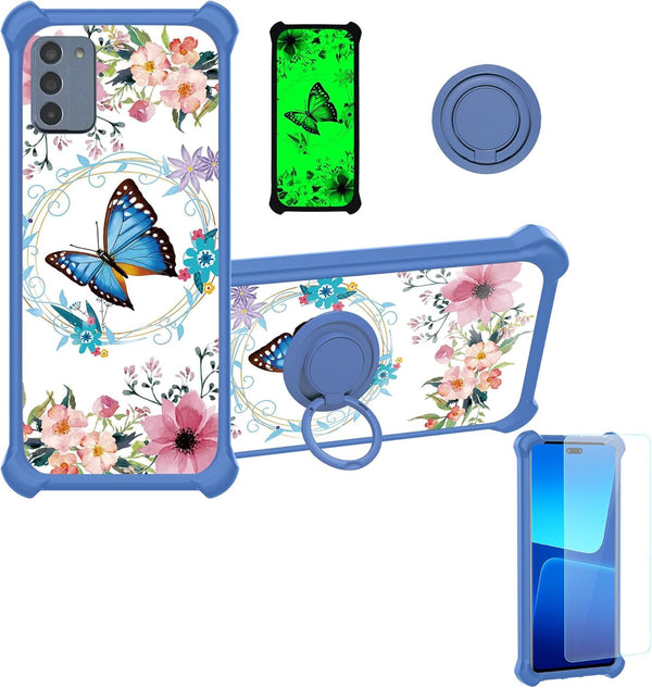 jioeuinly Nokia C300 Case with Tempered Glass Screen Protector, Hard PC + Soft Silicone, Ring Support, Luminous Effect,