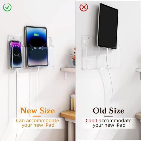 Yoillione 2 2.0 Wall Mount Tablet and Phone Charging Stand for Tablet, Smartphone, E-Book, Slots Remote Control Holder