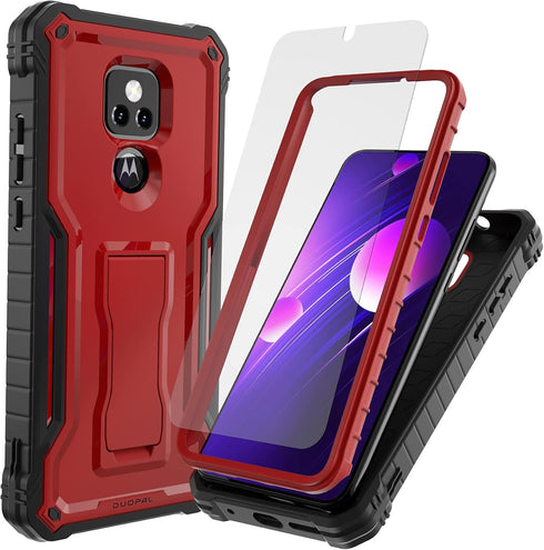 DUOPAL for Motorola Moto G Play 2021 Case, Shockproof Military Grade Protection with Tempered Glass Protector, Red