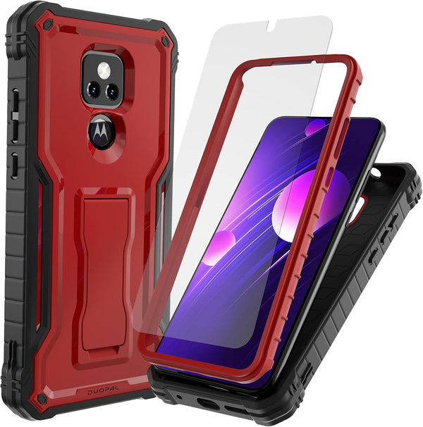 DUOPAL for Motorola Moto G Play 2021 Case, Shockproof Military Grade Protection with Tempered Glass Protector, Red