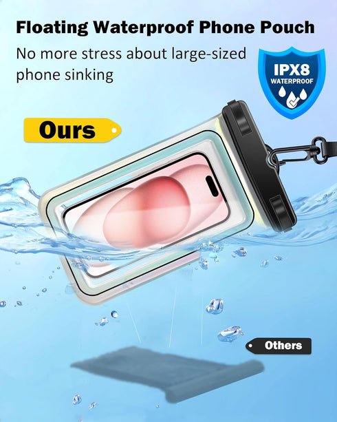 Floating Waterproof Phone Pouch - IPX8 Case for iPhone 15 14 13 Pro Max Galaxy S24 S23, with Adjustable Lanyard