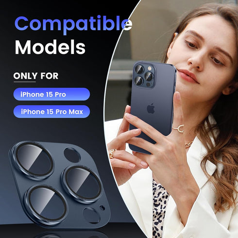 Tensea for iPhone 15 Pro/iPhone 15 Pro Max Camera Lens Protector, Metal Aluminum Alloy Tempered Glass Cover Camera Screen Protector Accessories, Case Friendly for iPhone 15 Pro / 15 ProMax 2023