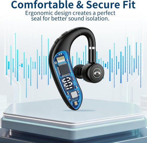 Headset V5.4, 23H Bluetooth Talk Time Wireless Headphone Cell Phone Earpiece with LED Display, Handsfree Single Earbud