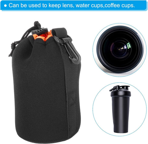 PATIKIL 2 Pcs Camera Lens Bag, 3.9" ID x 7.1" H Drawstring Pouch with Thick Neoprene for DSLR Camera Lens