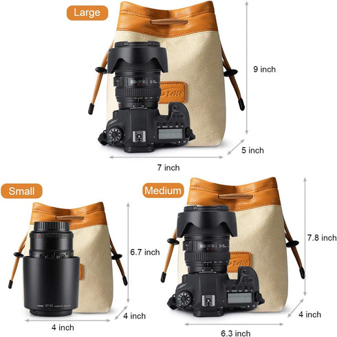 S-ZONE Soft Camera Bag with DSLR Insert - Drawstring Lens Case for Canon Nikon Sony