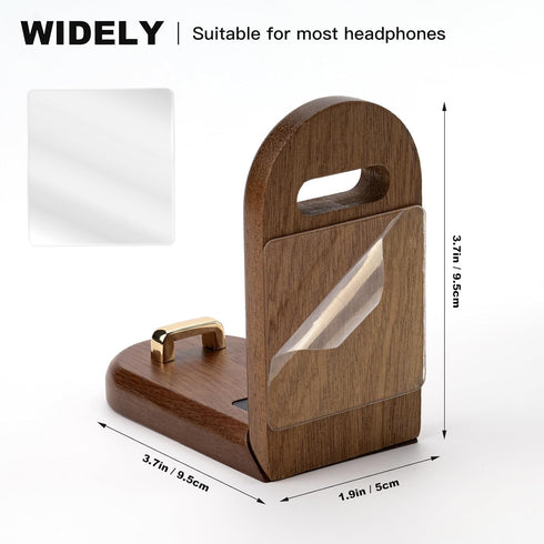 Wood Headphone Stand Wall Mount Holder, Sticky Headset Hook, Under Desk Headphone Hanger for Audio, Studio & Gaming
