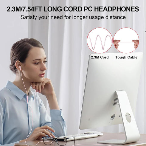 USB Headset with Microphone for PC, 7.5 Ft Cable, Wired USB Earbuds with Mute Stereo Noise Canceling for Laptop