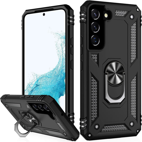 IKAZZ Galaxy S22 Case, Military Grade Shockproof Heavy Duty Protective Phone Case with Magnetic Kickstand - Black