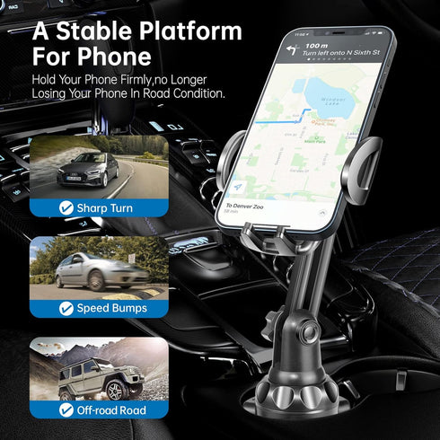TOPGO Cup Phone Holder for Car, Adjustable Pole Car Cup Holder Phone Mount for iPhone 14 and More - Black