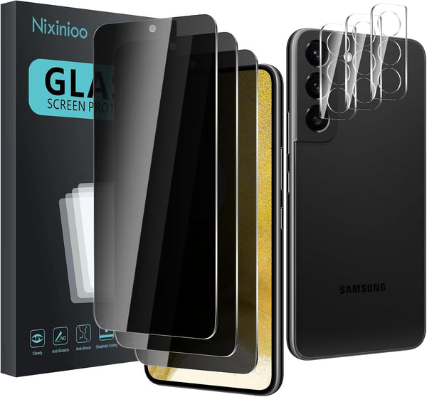 3 Pack Privacy Screen Protector for Samsung Galaxy S22 5G with 3 Pack Camera Lens Protector, Anti Spy Tempered Glass